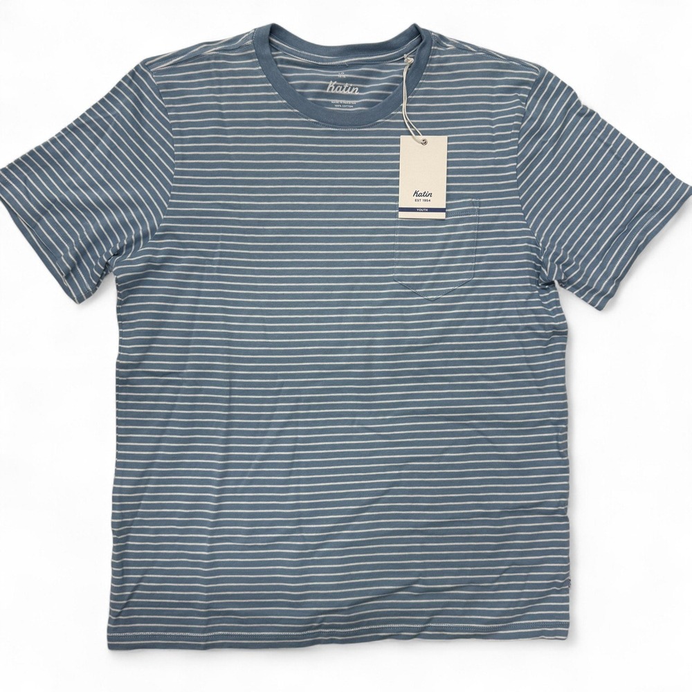 Katin‎ Youth Large Blue Striped Short Sleeve Pocket T Shirt Kids Casual Top NWT